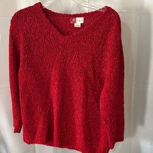 JM Collection Women's V-Neck Red Sweater
